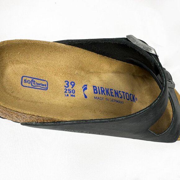 Birkenstock Arizona Soft Footbed Leather Sandals EU 39 Narrow W8 Charcoal EUC - Picture 9 of 13